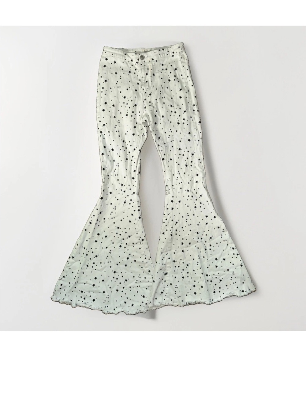 Peach Love California White Star-Print Flare Jeans Y2K Stretch M